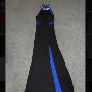 black/blue halter neck formal dress